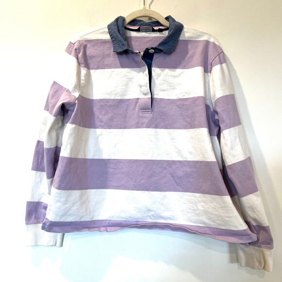 Vineyard vines thick cotton rugby stripe shirt large lilac white collared - Picture 2 of 8
